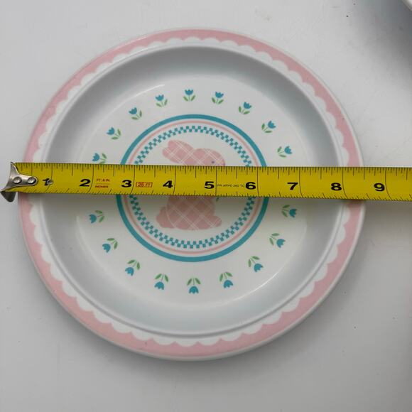 Hallmark Bunny Kids Plate Bowl Set Pink Blue Tulip Spring Easter 80s Vintage - Picture 5 of 9